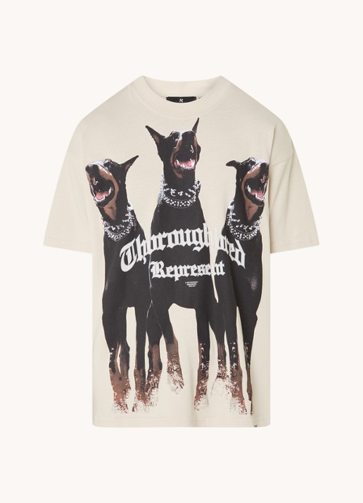 Represent Thoroughbred T-shirt met logoprint - voorkant 3 beige
