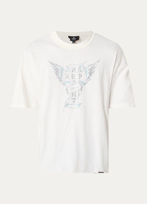 Represent Westside T-shirt met print - voorkant 3 gebroken wit