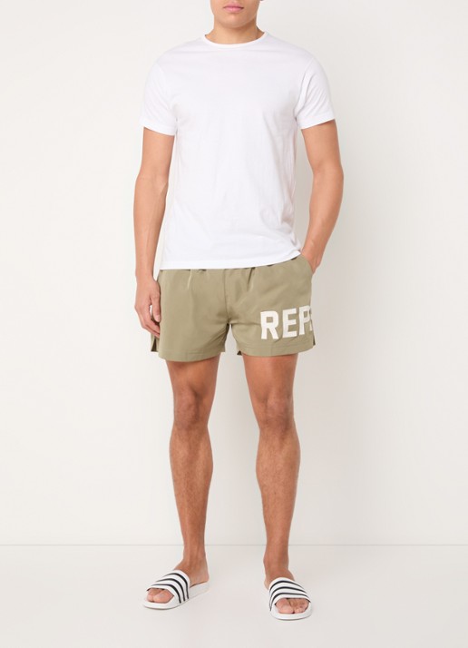 Represent Zwemshorts met logoprint en steekzakken  - voorkant 3 khaki