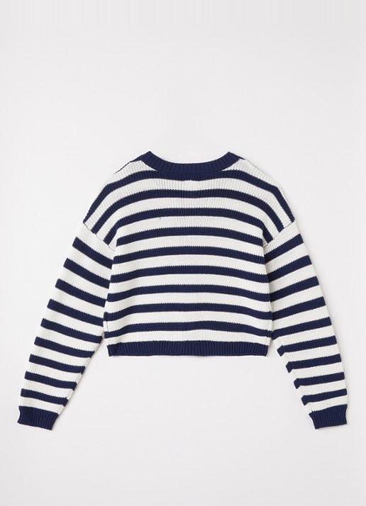 Retour Jeans Cindy grofgebreid met streepprint - achterkant donkerblauw