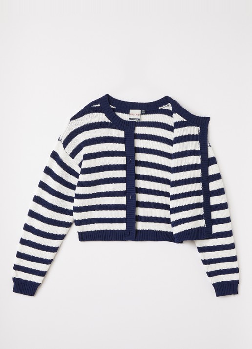 Retour Jeans Cindy grofgebreid met streepprint - voorkant 3 donkerblauw