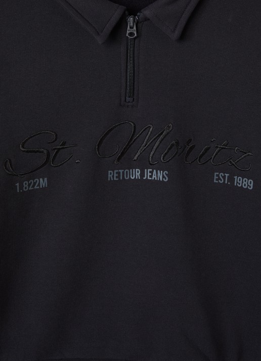Retour Jeans Gino sweater met kraag en halve rits - detail antraciet