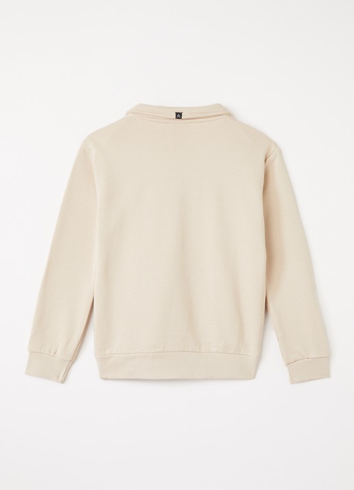 Retour Jeans Gino sweater met kraag en halve rits - voorkant 3 lichtbruin