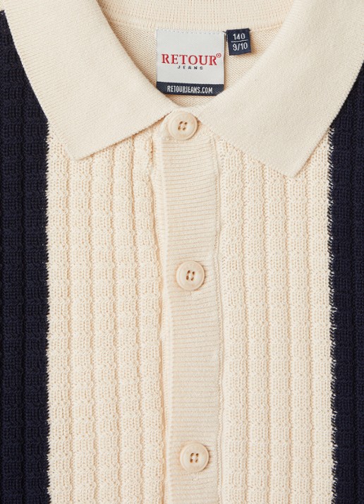 Retour Jeans Kane ribgebreid vest met ingebreid patroon - detail creme