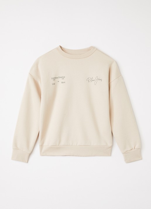 Retour Jeans Kelto sweater met logo- en backprint - voorkant beige