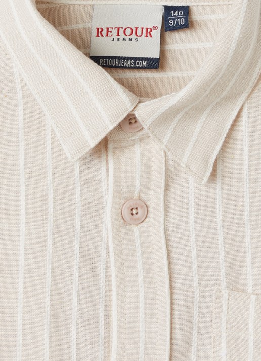 Retour Jeans Miguel blouse ín linnenblend met streepprint - detail beige