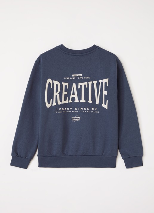 Retour Jeans Otto sweater met logo- en backprint - voorkant 3 blauw