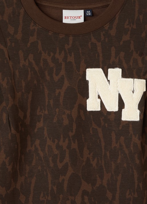 Retour Jeans Robyn jurk met print en borduring - detail bruin