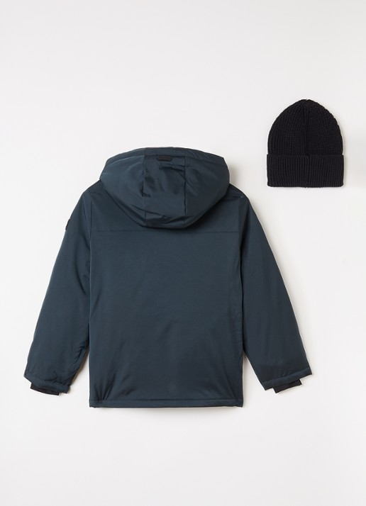 Retour Jeans Wart set van gewatteerde jas met muts 2-delig - achterkant indigo