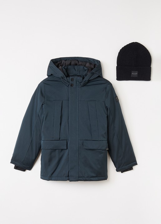 Retour Jeans Wart set van gewatteerde jas met muts 2-delig - voorkant 2 indigo