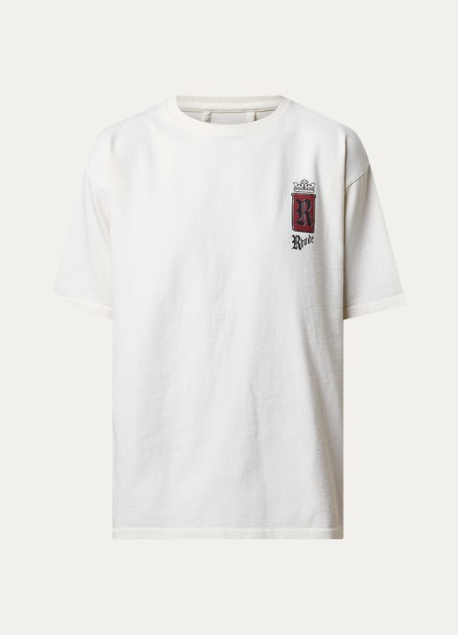 Rhude Fumar 91 T-shirt met logo- en backprint - voorkant 4 creme