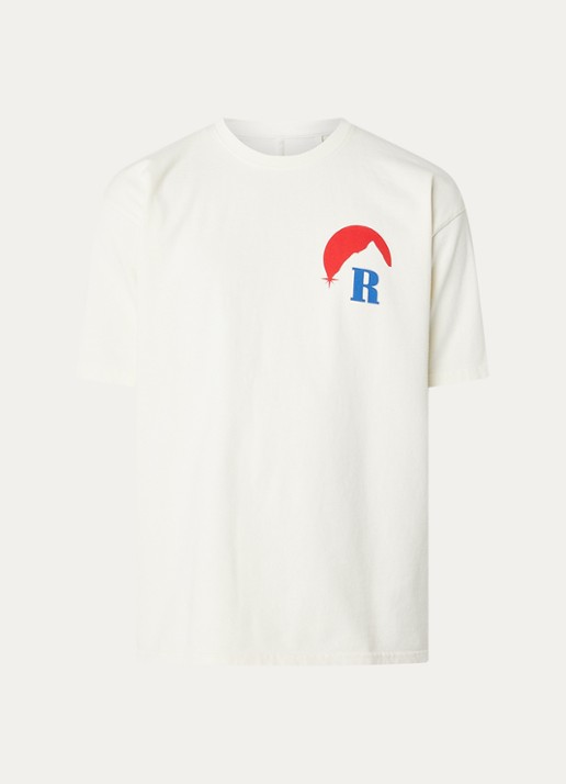 Rhude Moonlight Regatta T-shirt met logo- en backprint - voorkant gebroken wit