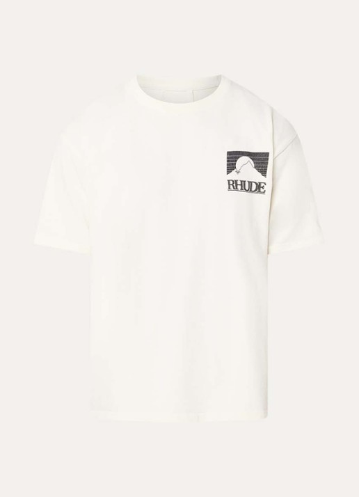 Rhude Moonlight T-shirt met logo- en backprint - voorkant 4 ivoor