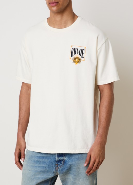 Rhude Playing Card T-shirt met logo- en backprint - achterkant 5 creme