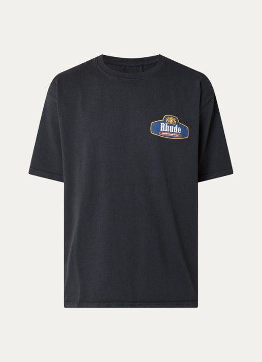 Rhude Racing Crest T-shirt met logo- en backprint - voorkant 3 donkerblauw