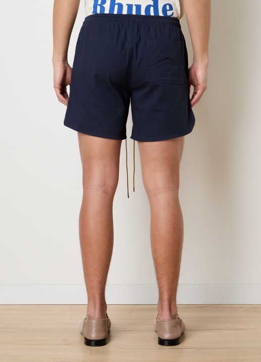 Rhude Straight fit korte broek met elastische band - achterkant 3 donkerblauw
