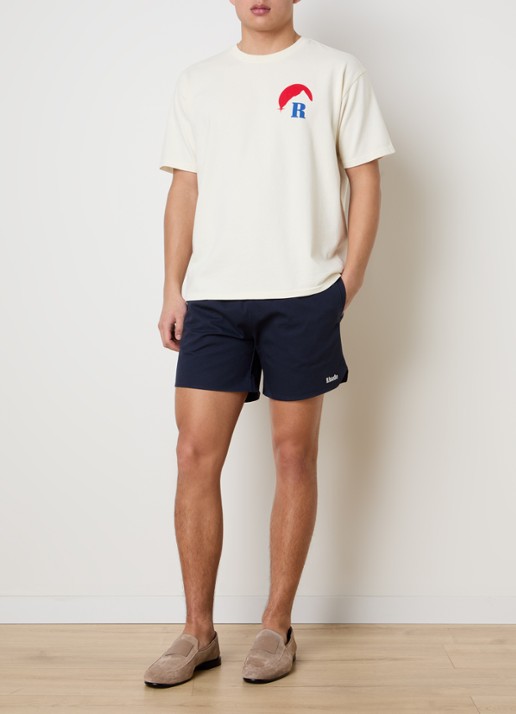 Rhude Straight fit korte broek met elastische band - voorkant 2 donkerblauw