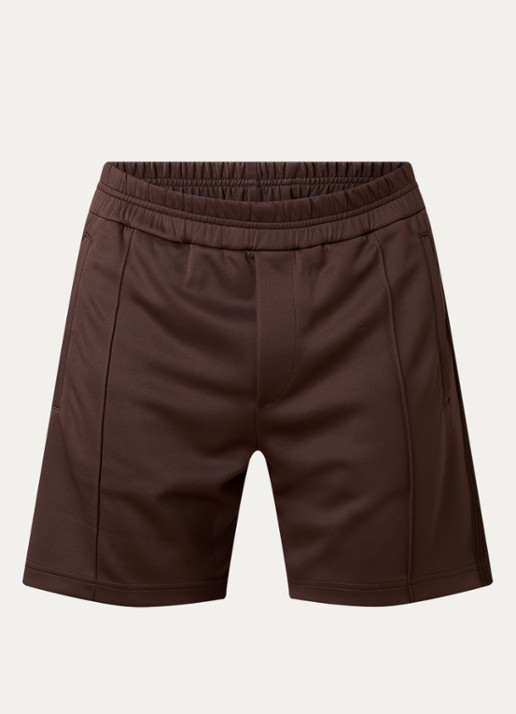 Rhude Trofeo straight fit korte joggingbroek met logo - voorkant 2 donkerbruin