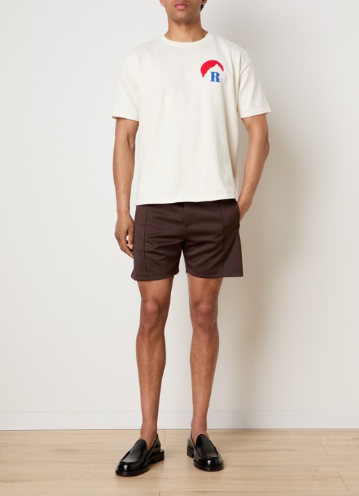 Rhude Trofeo straight fit korte joggingbroek met logo - voorkant 3 donkerbruin