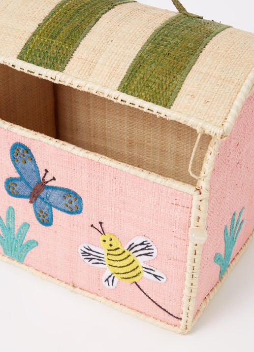 Rice Opbergmand met borduring 22 cm - detail roze