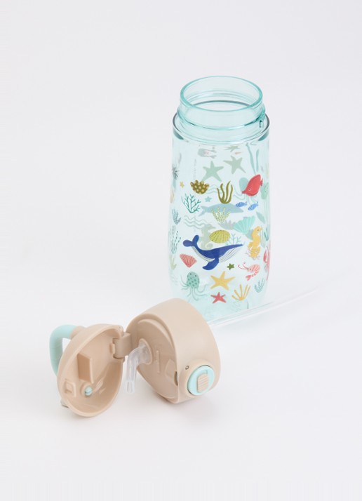 Rice Waterfles met print - voorkant 2 aquablauw