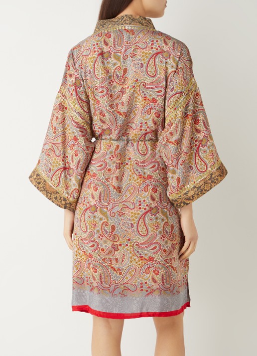 Rituals Jaypur Saree kimono van satijn met paisley dessin - achterkant steenrood