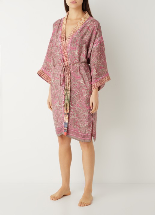 Rituals Jaypur Saree kimono van satijn met paisley dessin - voorkant 2 roze