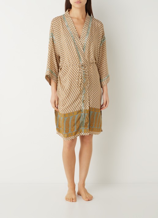 Rituals Jaypur Saree kimono van satijn met paisley dessin - voorkant 2 groen