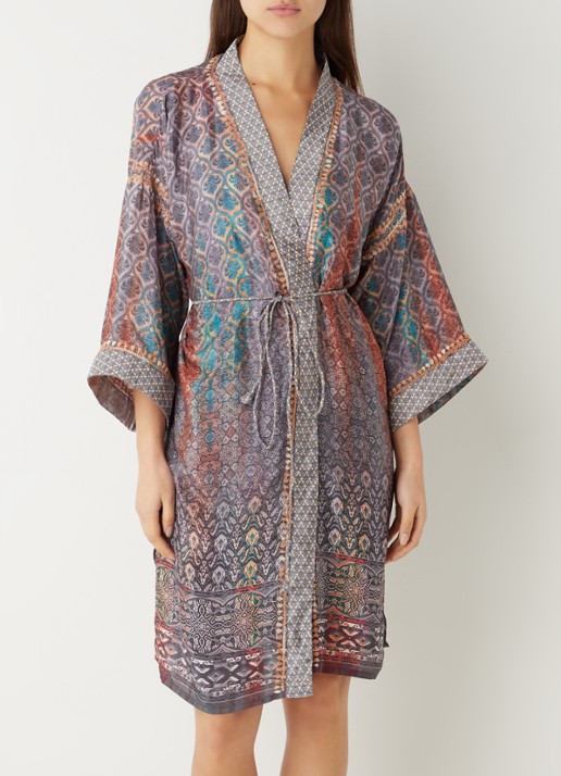 Rituals Jaypur Saree kimono van satijn met paisley dessin - detail 4 lichtblauw