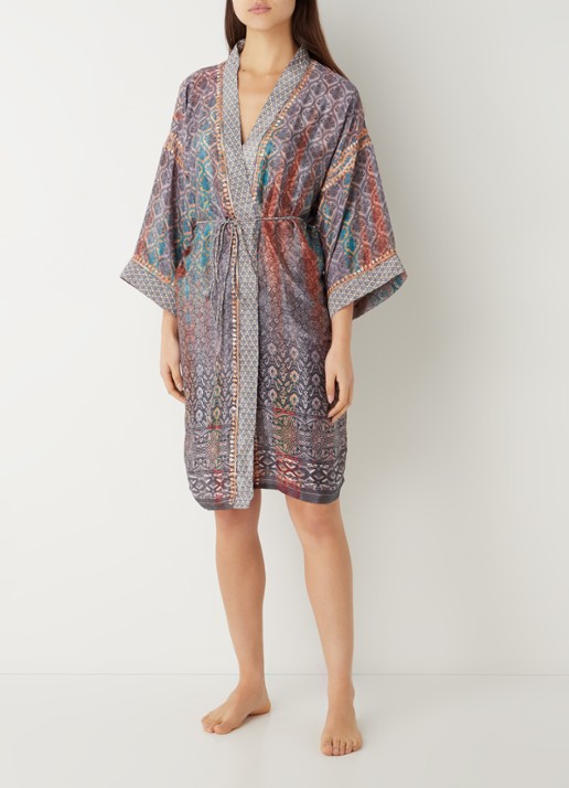 Rituals Jaypur Saree kimono van satijn met paisley dessin - voorkant 2 lichtblauw