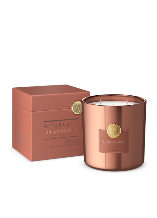 Rituals Suede Vanilla XL geurkaars 1000 gram - voorkant 4 oranjebruin