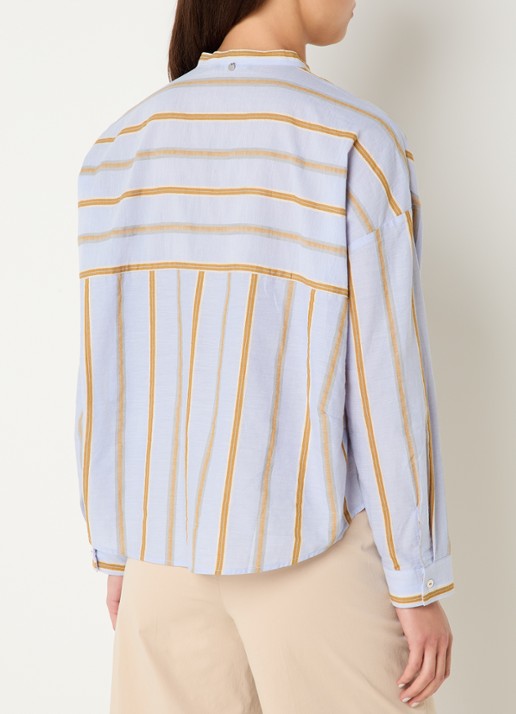 River Woods Blouse in linnenblend met streepprint - achterkant 2 staalblauw