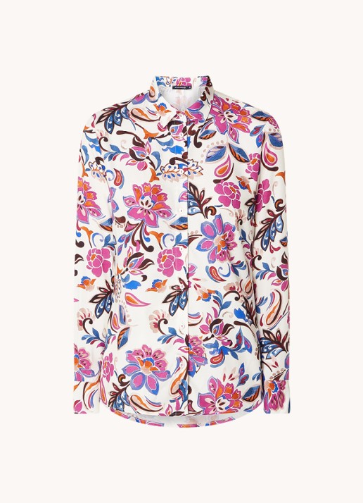 River Woods Blouse met bloemenprint - voorkant 4 donkerroze