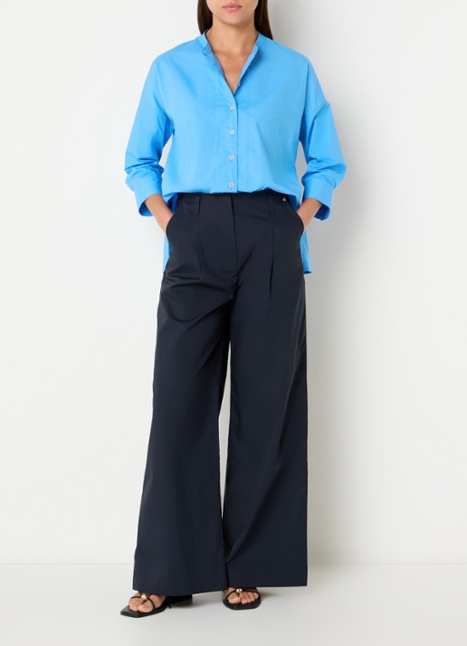 River Woods Blouse met plooidetail - voorkant 2 blauw
