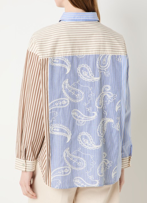 River Woods Blouse met streepprint en borduring - achterkant 2 blauw