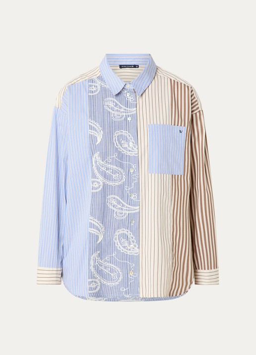 River Woods Blouse met streepprint en borduring - voorkant 3 blauw