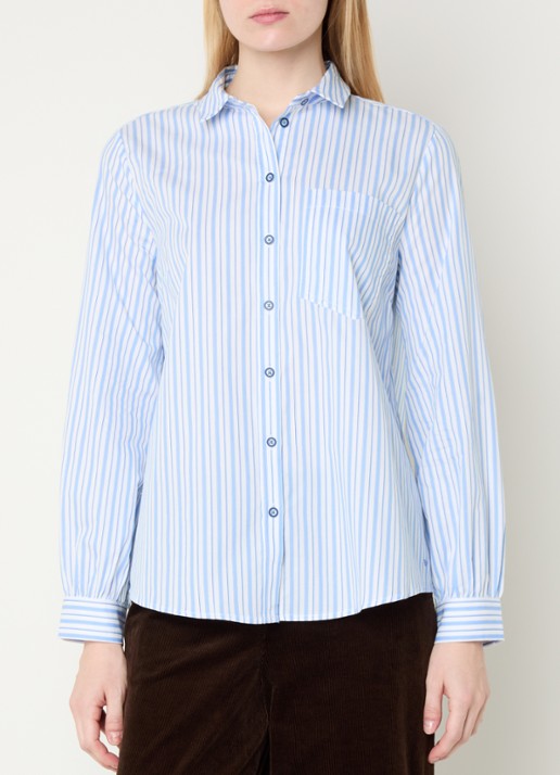 River Woods Blouse met streepprint en borstzak