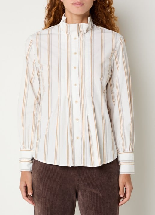 River Woods Blouse met streepprint en opstaande kraag