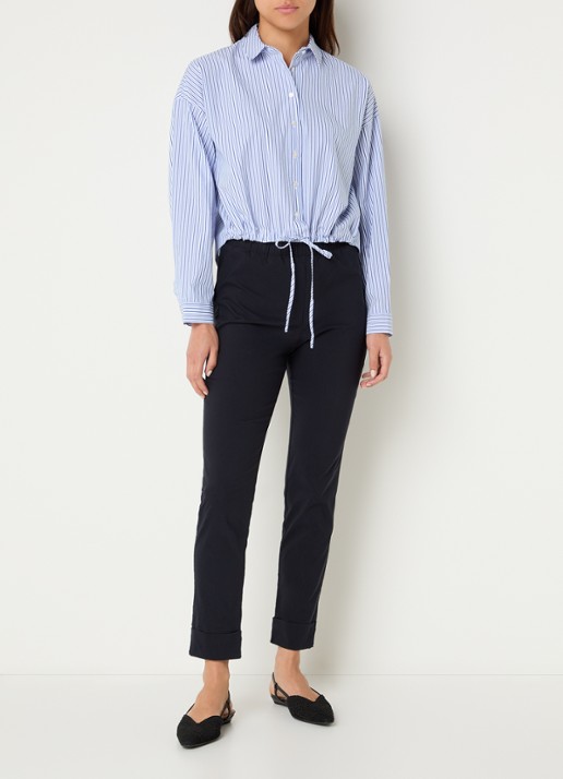 River Woods Blouse met streepprint en strikdetail - voorkant 4 indigo