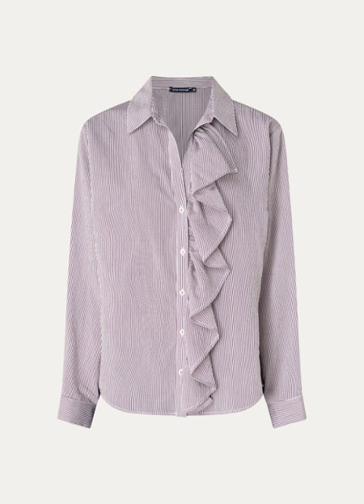 River Woods Blouse met streepprint en volant - voorkant 3 bordeauxrood