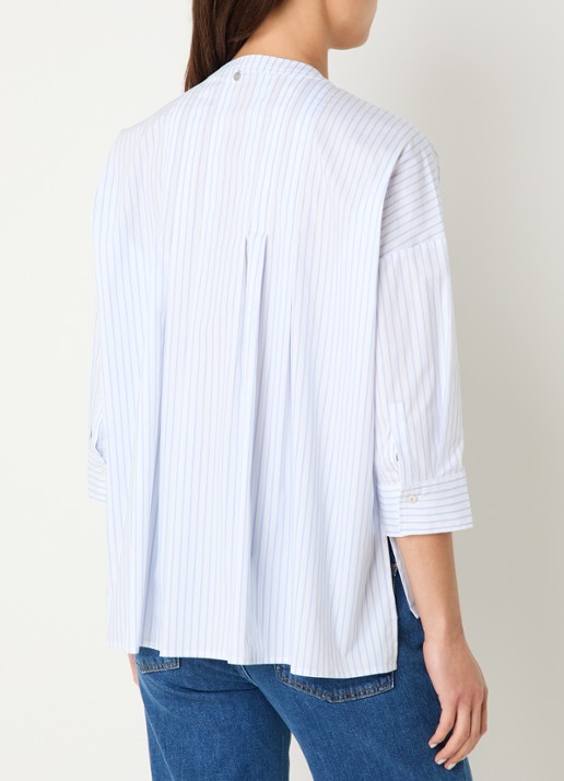 River Woods Blouse met streepprint in linnenblend - achterkant 4 lichtblauw