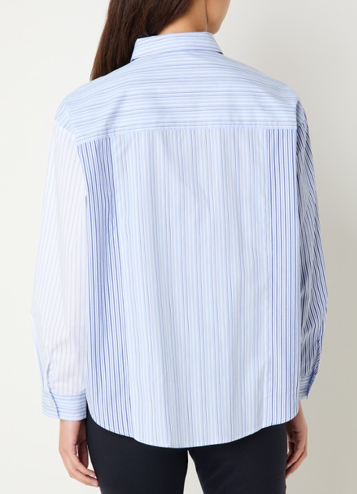 River Woods Blouse met streepprint in linnenblend - achterkant 2 staalblauw