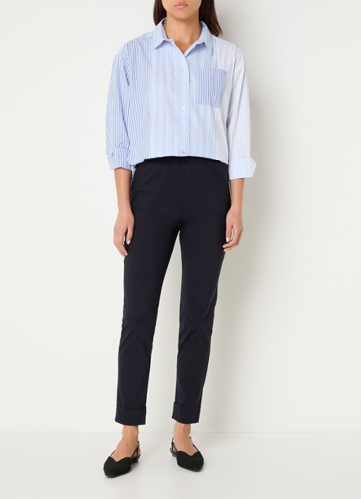 River Woods Blouse met streepprint in linnenblend - voorkant 4 staalblauw