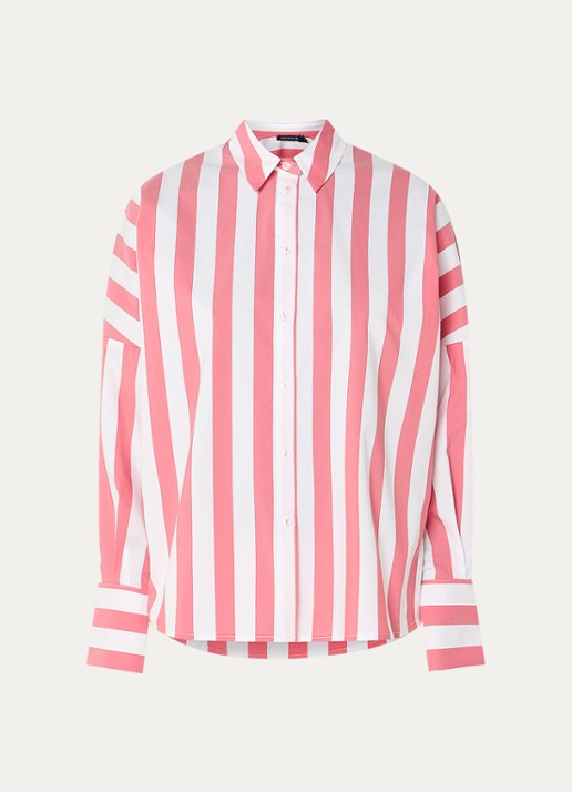 River Woods Blouse met streepprint - voorkant koraal