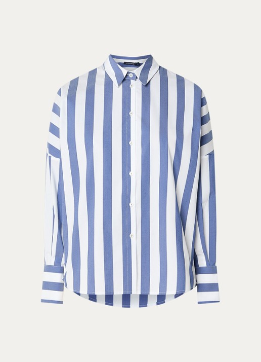 River Woods Blouse met streepprint - voorkant 3 staalblauw