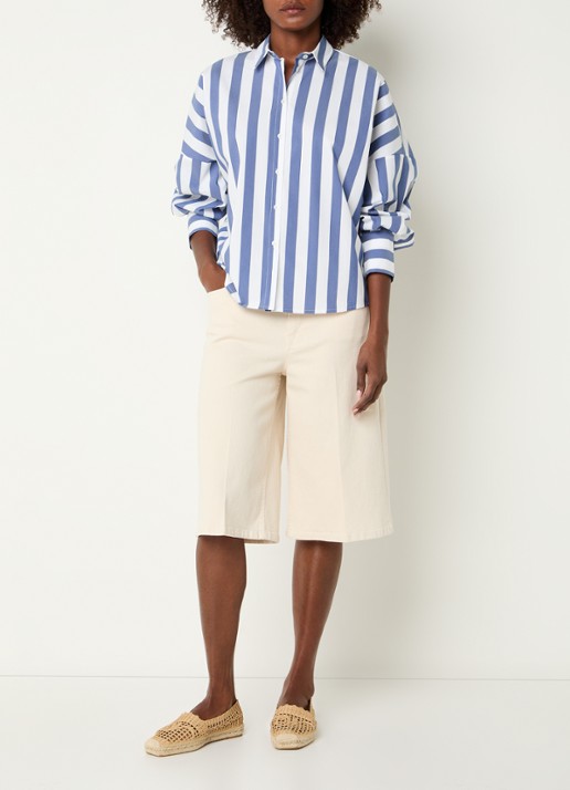 River Woods Blouse met streepprint - voorkant 4 staalblauw