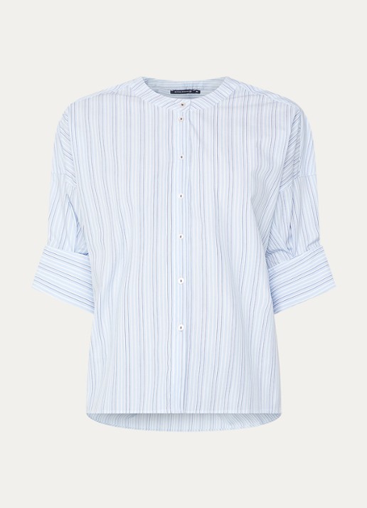 River Woods Blouse met streepprint - voorkant 3 blauw