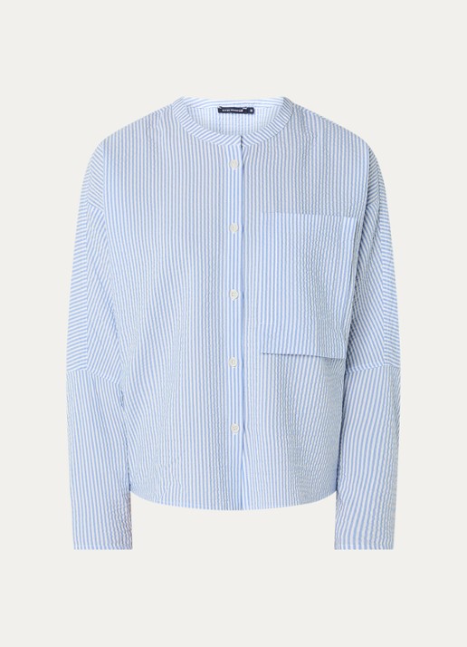 River Woods Blouse met streepprint - voorkant 2 lichtblauw