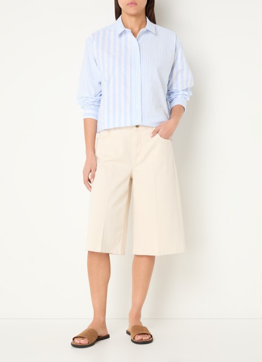 River Woods Blouse met streepprint - voorkant 2 lichtblauw