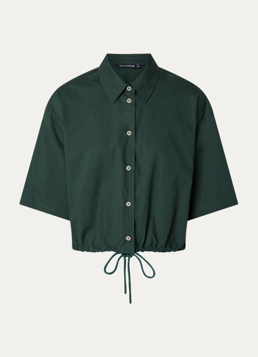 River Woods Cropped blouse met trekkoord - voorkant 3 groen